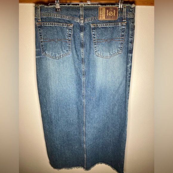 lei 9 raw hem skirt ankle length slit middle denim medium skirt $79 euc - Picture 3 of 3